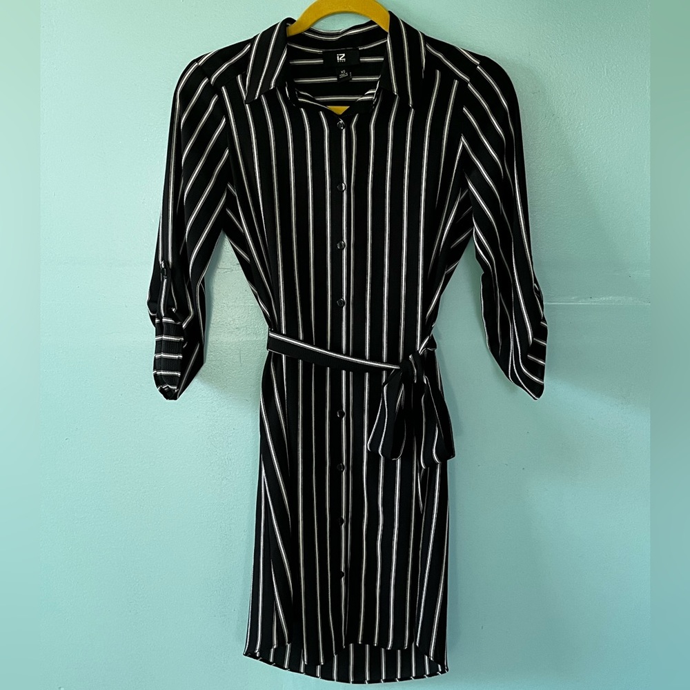 Black & white striped button dress